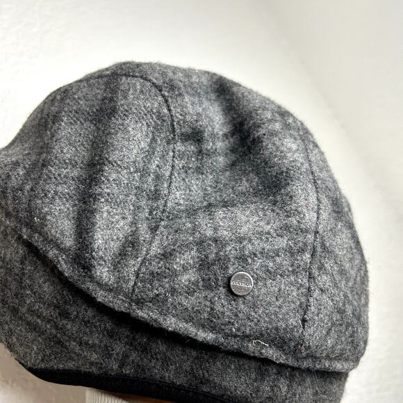Stetson Plaid Newsboy Cap with Ear Covers Wool Blend Gray Small Medium - Picture 5 of 5